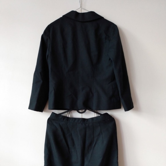 Vintage 50s 60s Suit MCM Jacket Skirt Tailored Dark Green Split Collar 35B 28W - Picture 5 of 13